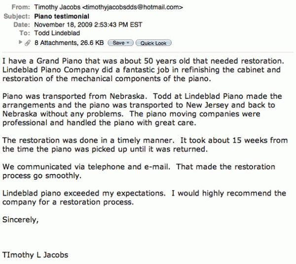 Letter from Timothy L. Jacobs